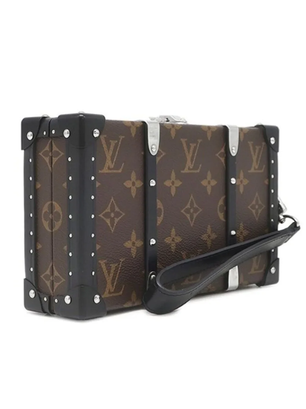 Louis Vuitton Clutch Wallet Trunk Monogram Macassar Silver Brown Black